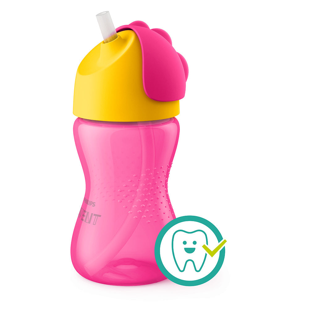 Vaso con Bombilla Flexible de 300 Ml/7 Oz Dino Niña